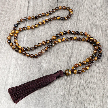 108 Tiger Eye Natural stone Necklace with Tassel